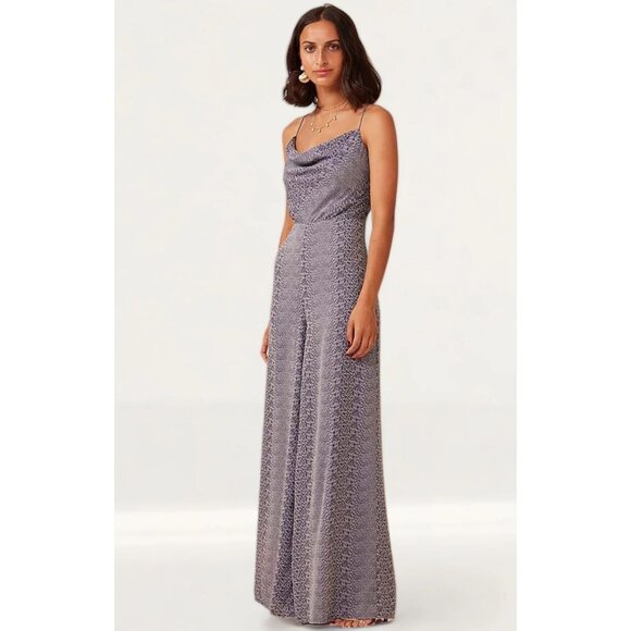 New Finders Keepers Pantsuit Jumpsuit Wide Flare Leg Cowl Neck Wedding Guest - Picture 2 of 16